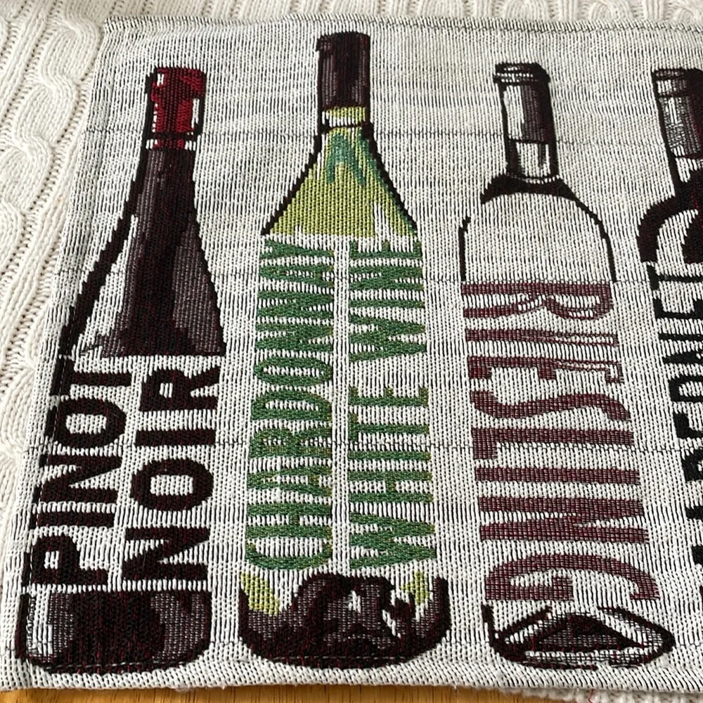 NWT wine themed placemats 2 in lot different styles. Tapestry grapes bottles cab